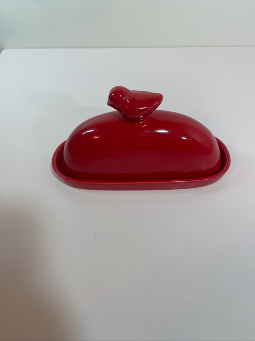 World Market My Gift Ceramic Red Bird Covered Oval Butter Dish Used Novelty
